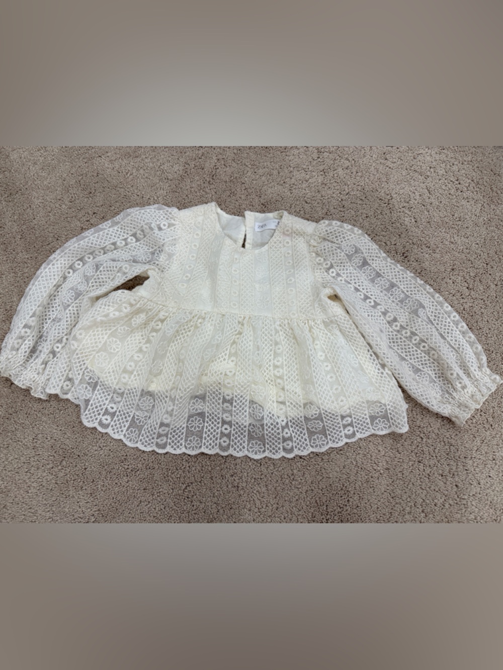 Zara Cream Lace Peplum Long Sleeve Top